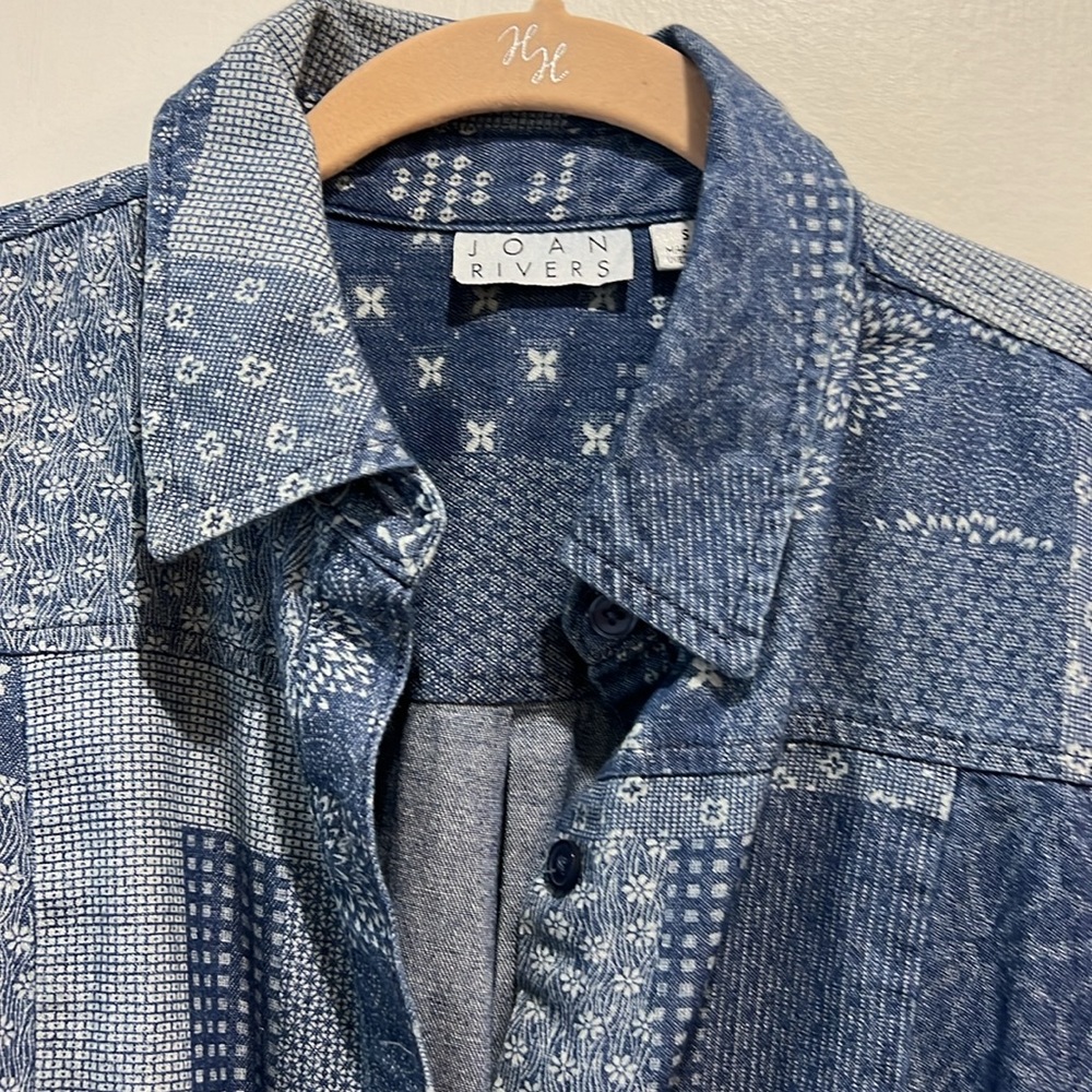 Joan Rivers Button Down Denim Patchwork Print Shi… - image 4